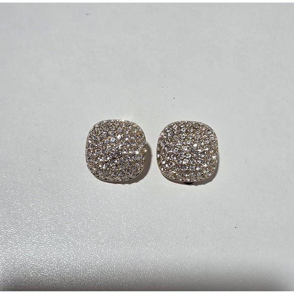 The Unbranded Brand Jewelry - Vintage CL Marked Gold Tone Clear Rhinestone Pave Clip-On Earrings Square